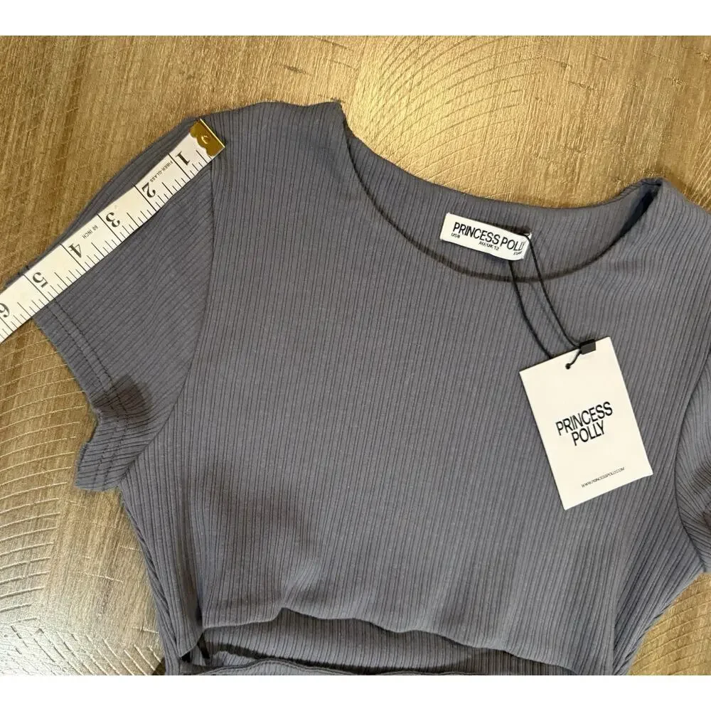 NWT PRINCESS POLLY Nicola Bodysuit Slate Gray Ribbed Criss Cross Thong Stretch 8 - Picture 8 of 16